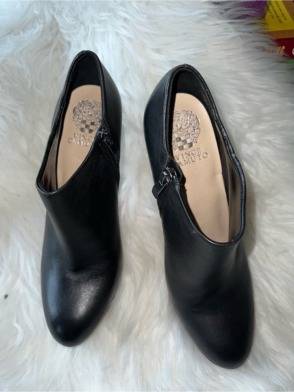 Vince Camuto Black Leather Heeled Ankle Boots